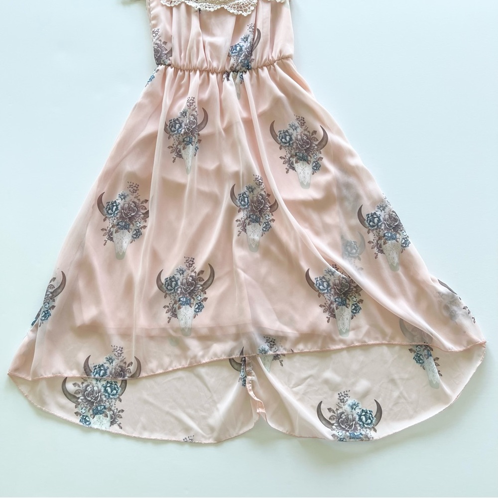 Charlotte Russe Pink Floral Longhorn Skull Midi Dress, Small - Picture 3 of 10